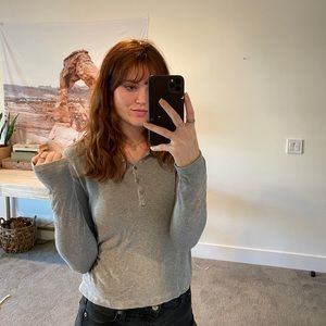 Brandy Melville Gray Stretchy Henley Top